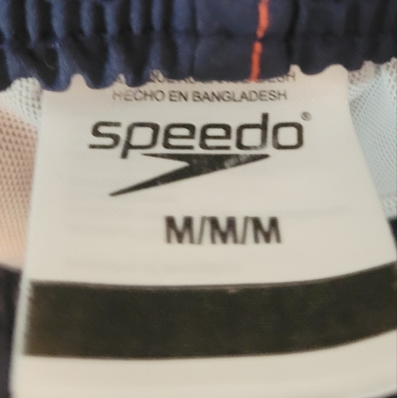 navy & orange colorblock speedo swim trunks shorts - lined with pockets medium - Picture 6 of 10